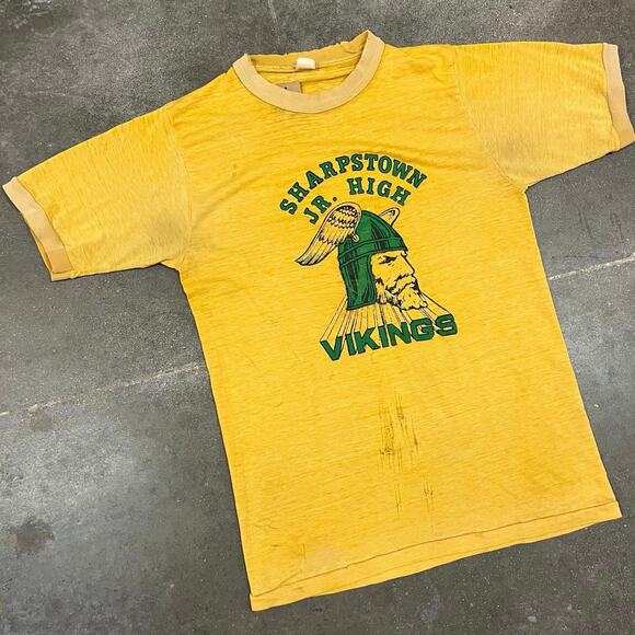 Vintage 50's Sharpstown JR High Vikings Ringer T-Shirt Medium - Picture 2 of 6
